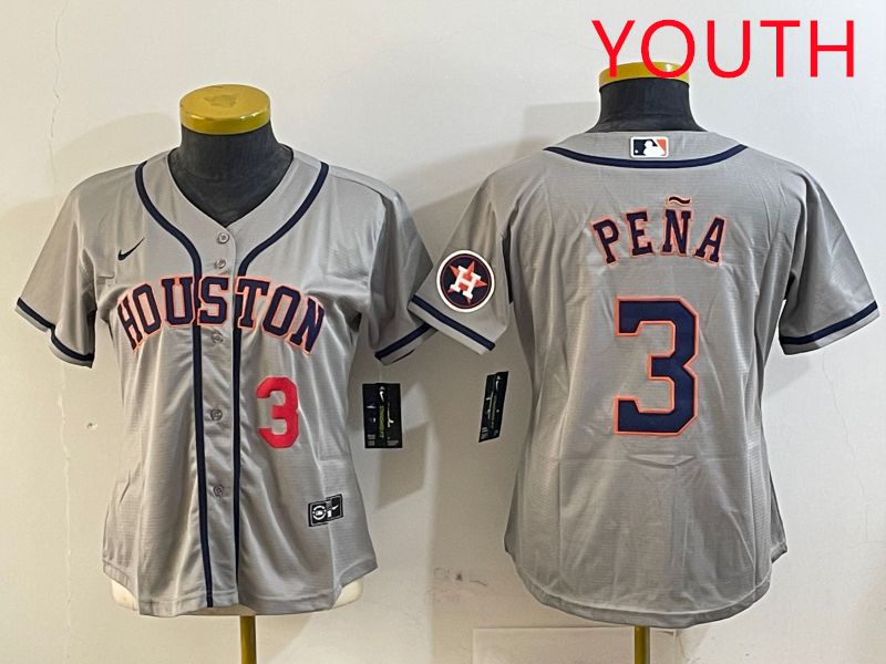 Youth Houston Astros #3 Pena Grey Game 2025 Nike MLB Jersey style 2